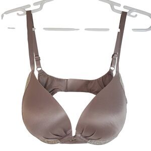 Victoria's Secret Ruched Plunge Gorge Lace‎ Trim Underwire Bra Taupe Size 34DD